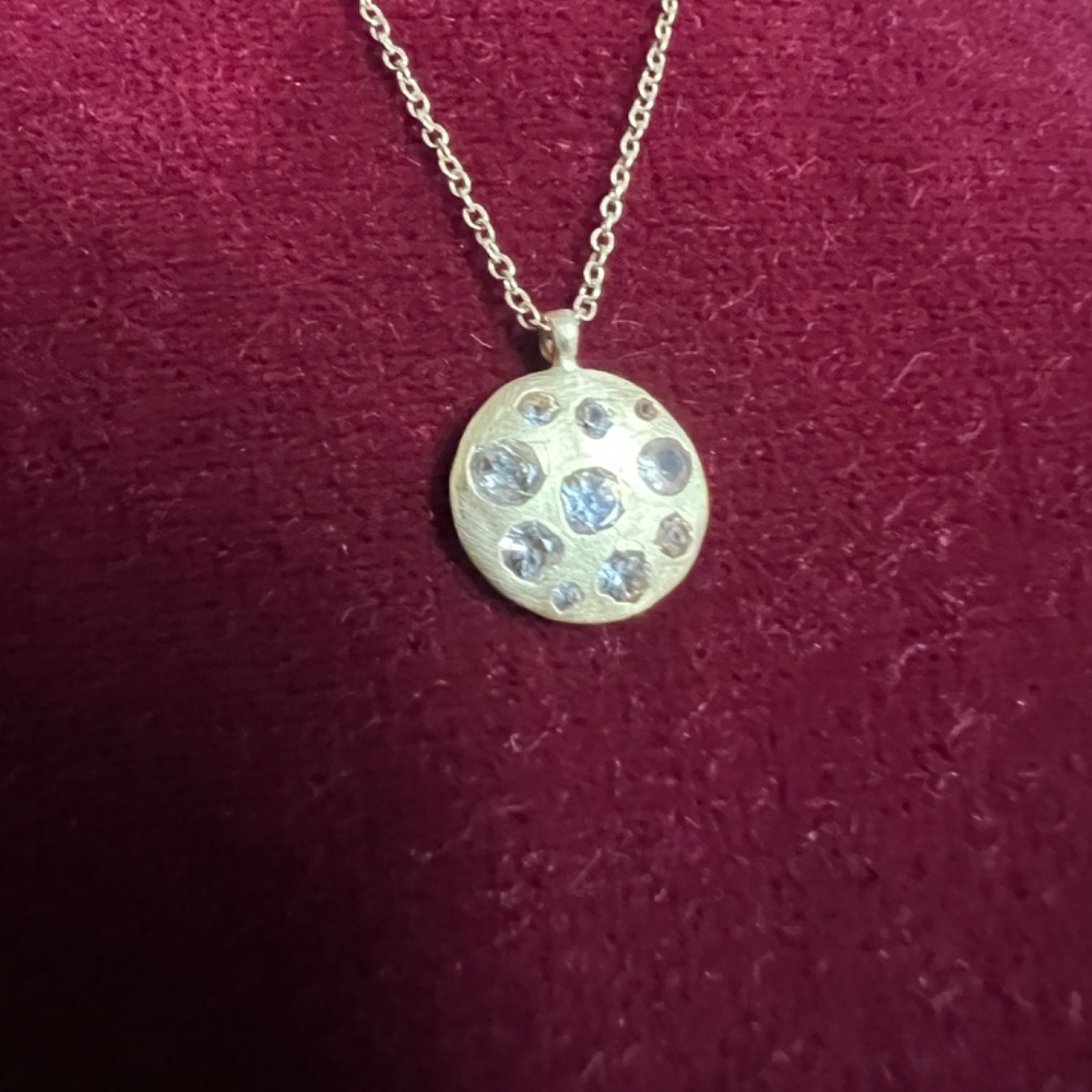 Polly Wales White Sapphire Disc Pendant Necklace